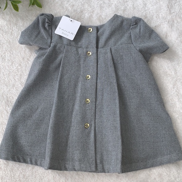 NWT Tahari Baby 3-6M Gray White & Gold Detail Dress - Picture 9 of 12